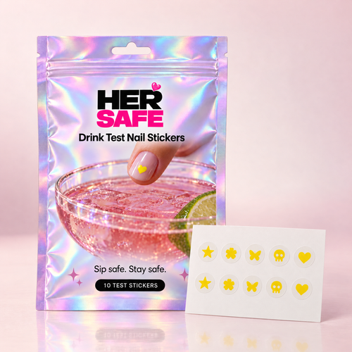 HerSafe Drink Test Nail Stickers pouch with sticker sheet