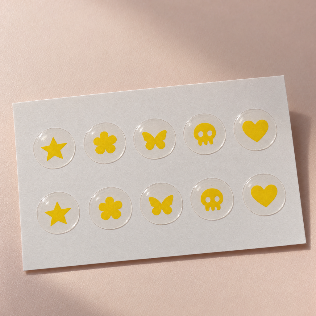 Sheet of 10 yellow HerSafe test stickers